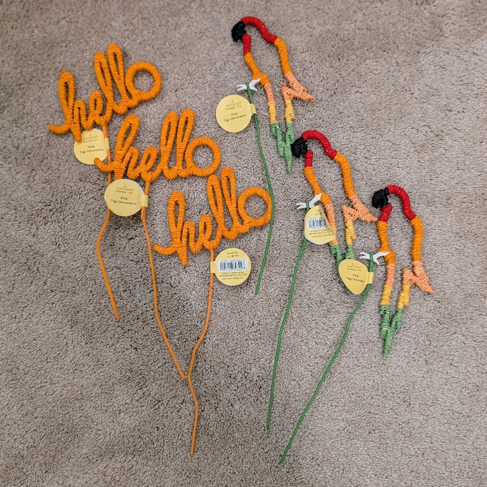 Ashland Summer Floral Decorative Picks Set Of 6 'Hello' And Parrots